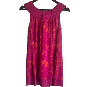 CAbi Women Tunic XS Fuchsia Abstract‎ Floral Origami Ribbon Bodice Fairy Boho